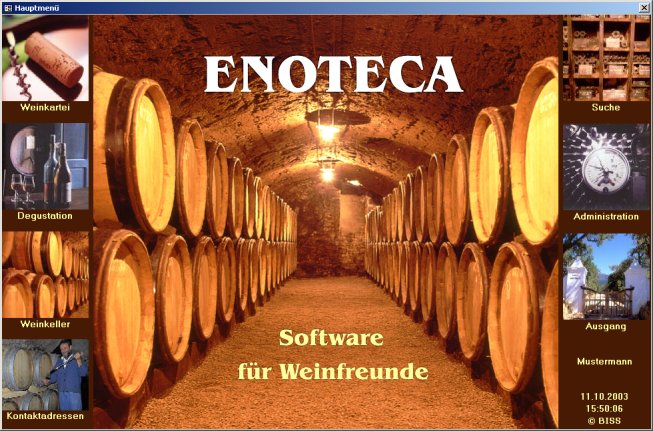 Bildschirmfoto: ENOTECA-Hauptmenü